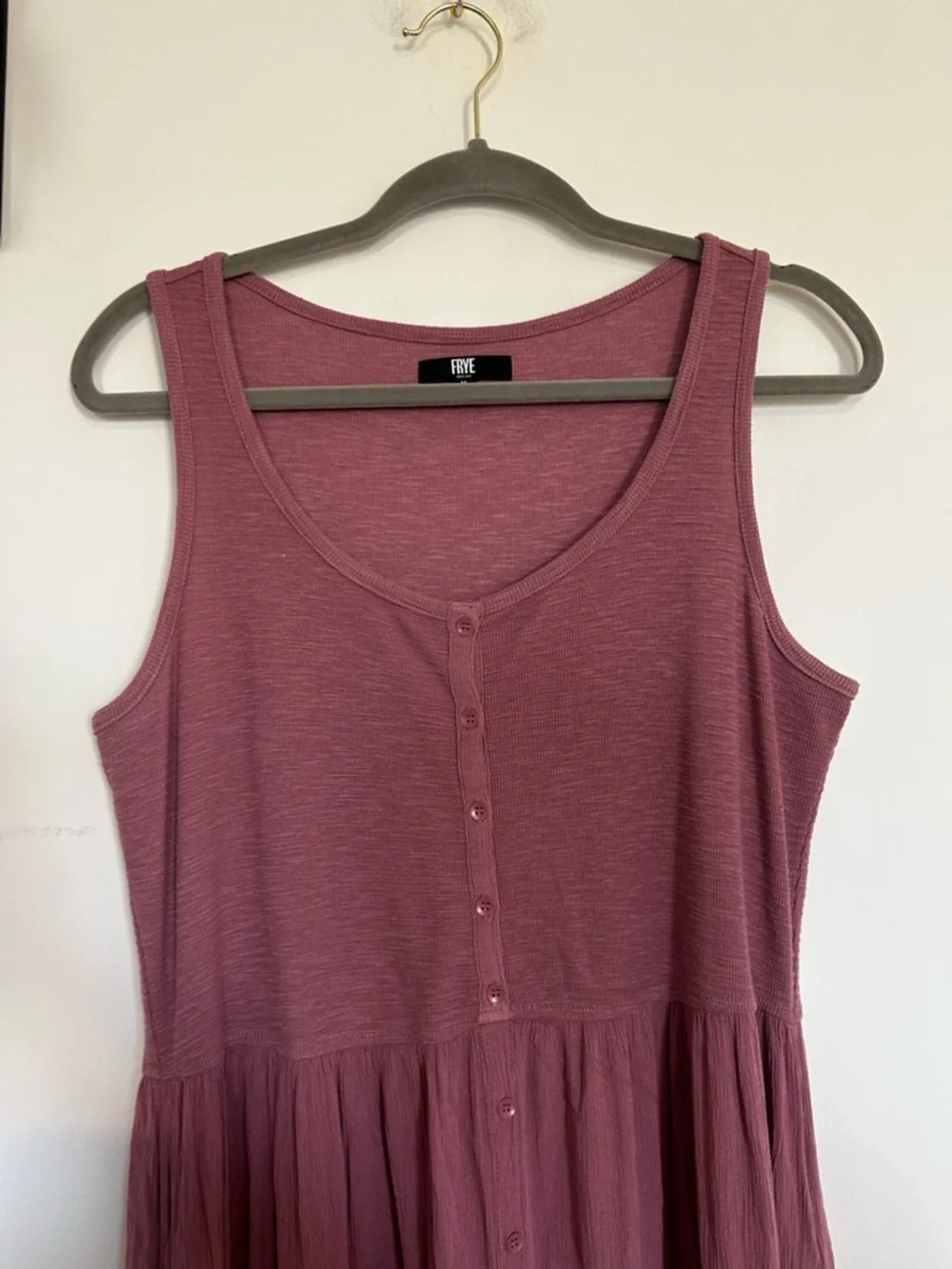 Frye Mauve Sleeveless Scoop Neck Button Front Midi Dress Size Medium - Picture 3 of 6